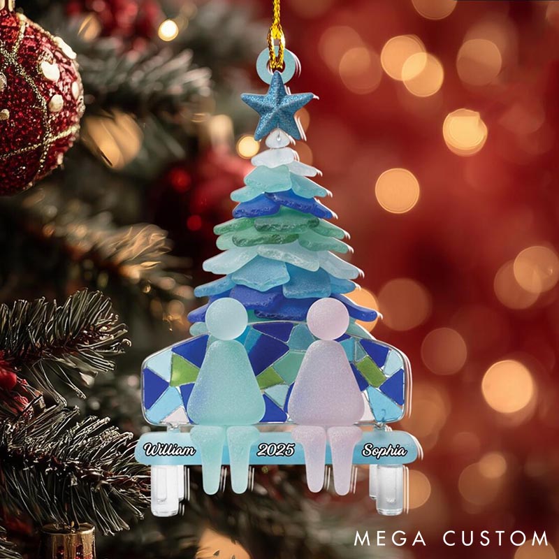 Personalized Couple Sea Glass Effect 2D Flat Printed Crystal Acrylic Christmas Ornament Custom Newlywed Xmas Tree Ornament Our First Christmas Gift