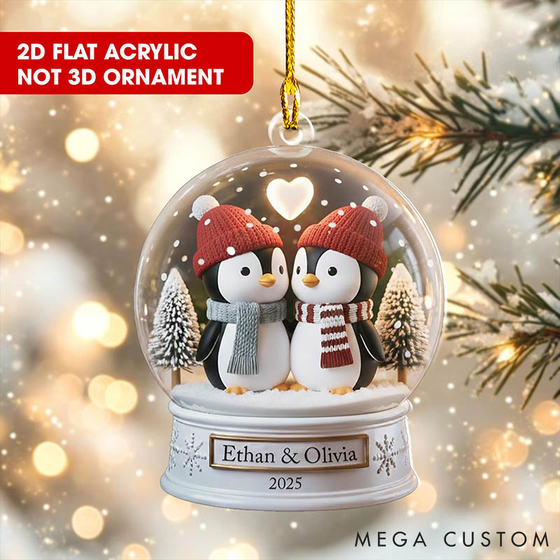 Personalized Couple Penguin Crystal Ball 2D Flat Printed Acrylic Christmas Ornament Custom Newlywed Xmas Tree Ornament Our First Christmas Gift