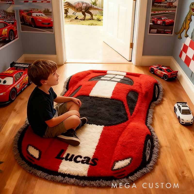 Personalized Car Shaped Racing Rug Custom Name Sports Car Doormat for Racers Room and Racing Lovers