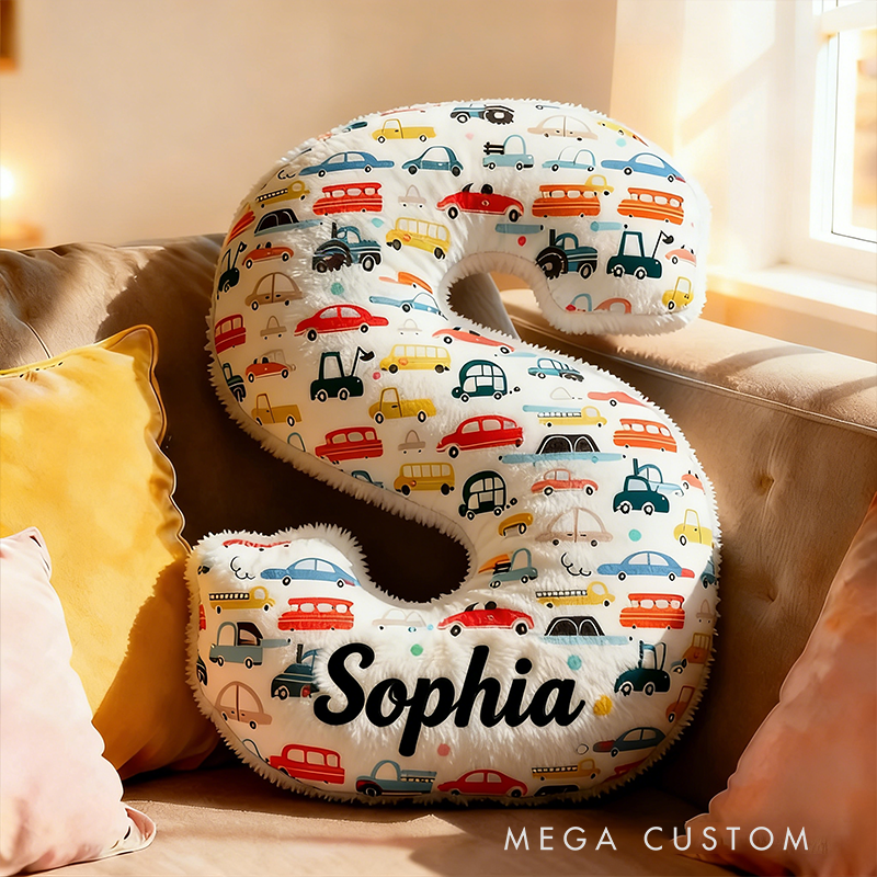 Personalized Car Pattern Letter Pillow Custom Name Alphabet Cushion for Racers and Racing Lovers