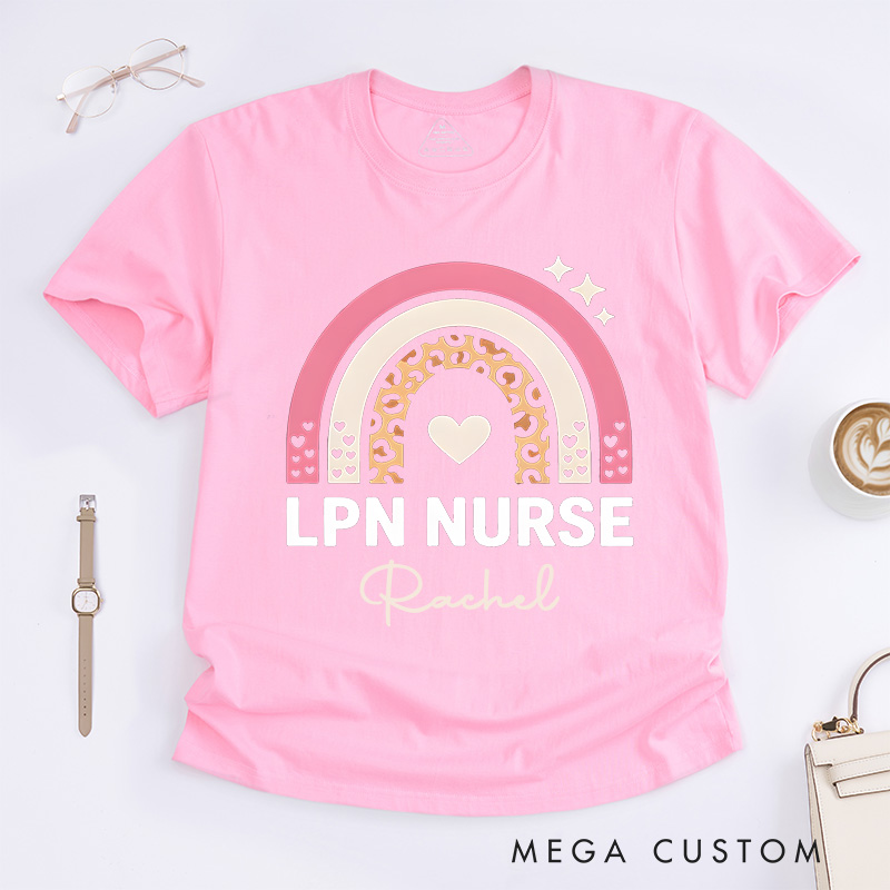 Personalized Nurse T-Shirts LPN Nurse Rainbow Design T-Shirts