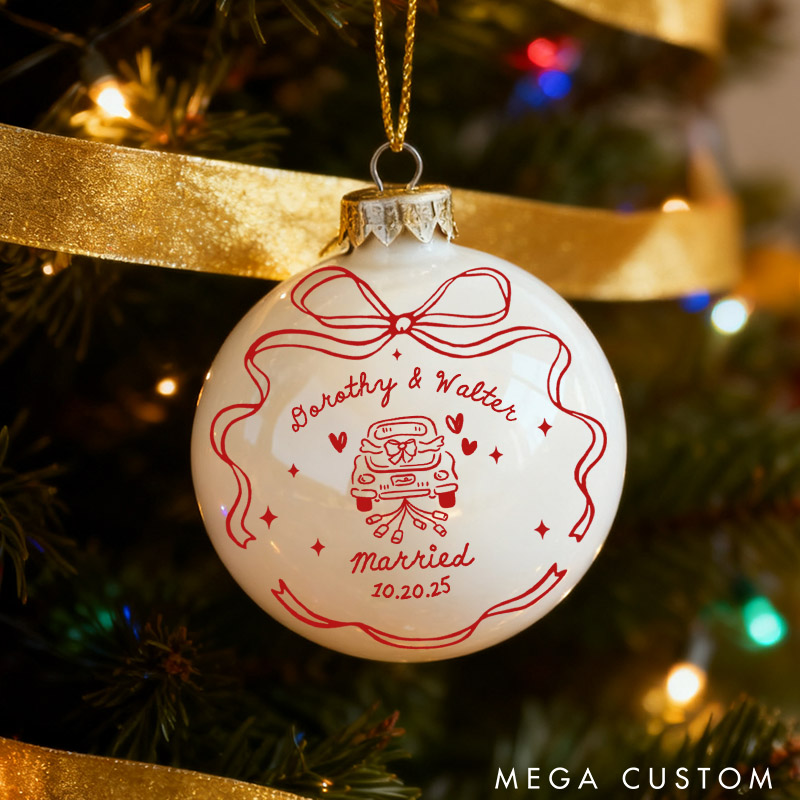 Personalized Our First Christmas as Mr and Mrs Matching Christmas Ball Ornament Set Newlyweds Couple Bow Married Ornament Christmas Gift for Him Her