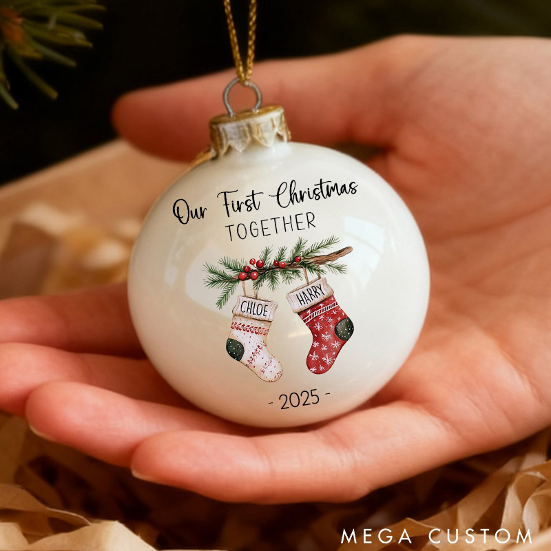Personalized Couple Our First Christmas Together Ball Ornament Custom Newlyweds Christmas Stocking Christmas Ornament Christmas Gift for Him Her