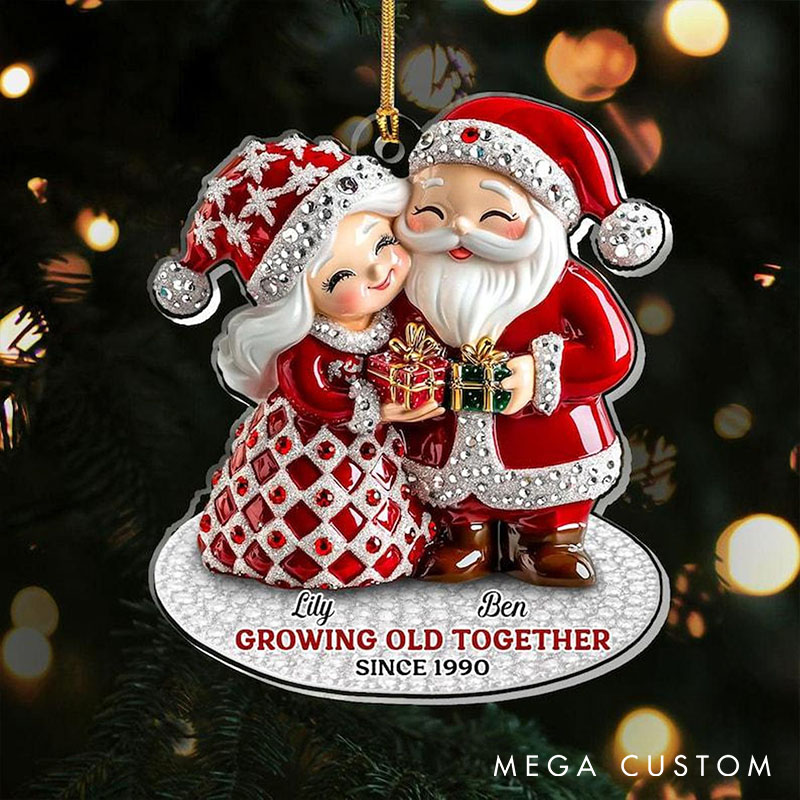 Personalized Santa And Mrs. Claus Christmas Ornament Growing Old Together Custom Acrylic Keepsake Holiday Gift for Couples and Loving 2025