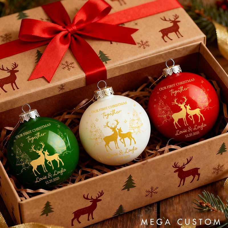 Personalized Couple Reindeer Our First Christmas Together Ball Ornament Custom Newlyweds Name Christmas Ornament Decor Christmas Gift for Him Her