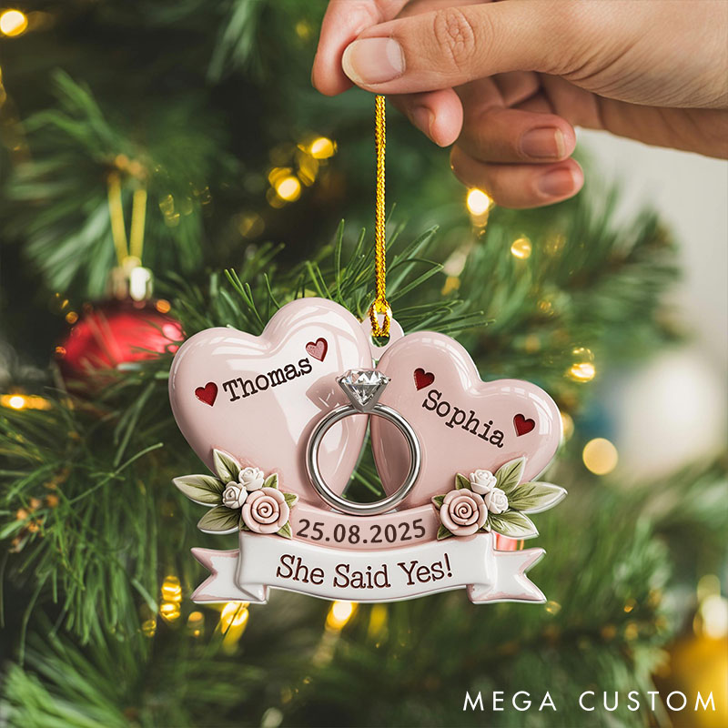 Personalized Engagement Ornament Custom 2D Flat Acrylic Ornament for Couple She Said Yes Keepsake for Husband Wife
