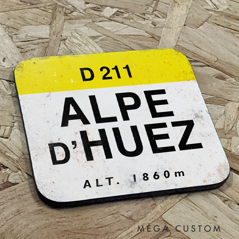 Personalised Riding Coaster Tour De France Markers Collection Coasters Cycling Gift Single Aalpe Col Climb for Riding Lovers
