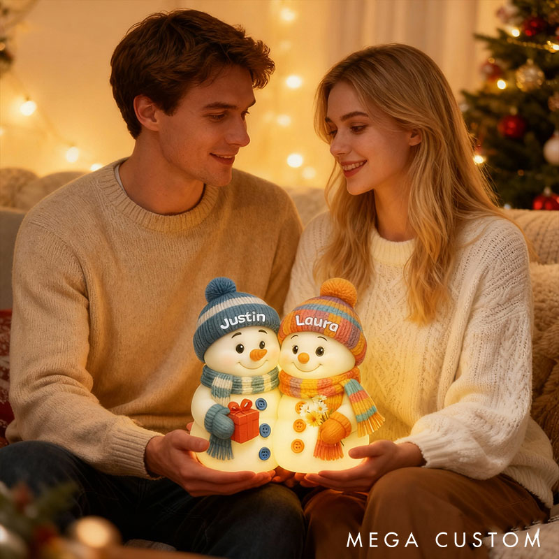Personalized Couple Snowman Hugging Light Box Custom Newlyweds Name Night Light Decor Our First Christmas Gift for Him Her Boyfriend Girlfriend