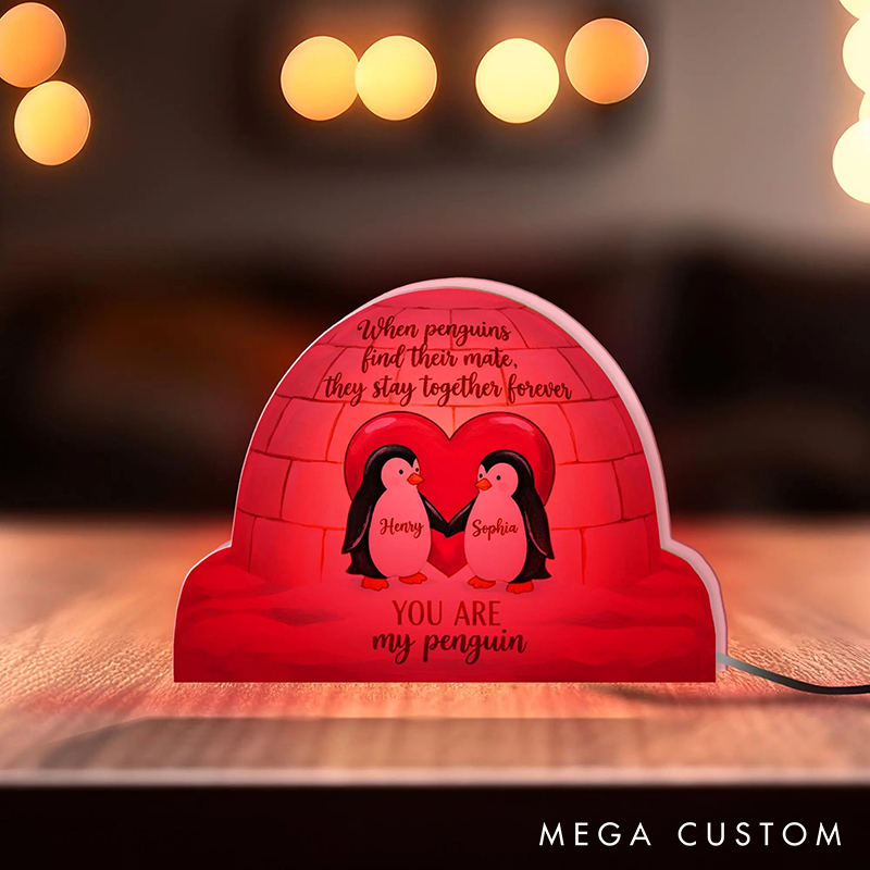 Personalized Couple Penguin Holding Hands Light Box Custom Name Night Light Decor Igloo Heart Decor You are My Penguin Gift for Him Her 