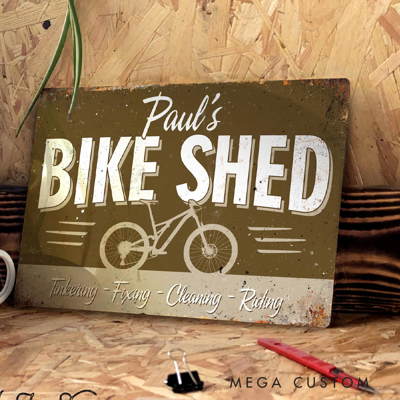 Personalized Bike Shed Metal Sign Vintage Worn Rusty Look Print Le Tour MTB Road BMX 6 Colours 4 Bikes for Cycling Riding Lovers
