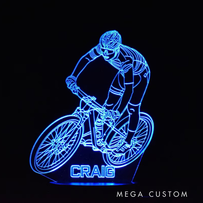 Personalized Mountain Bike LED Night Light Custom Name Bicycle Led Lamp Biker Birthday Gift Cyclist Bedroom Decor Cycling Sign Engraved Bike Lamp