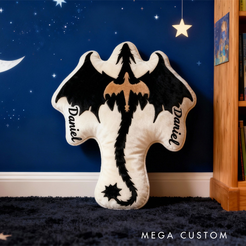 Personalized Black Dragon Throw Pillow Book Lover Pillow Fantasy Bookish Pillow with Name for Kids Boy Girl Gift for Reading Lover Pillow