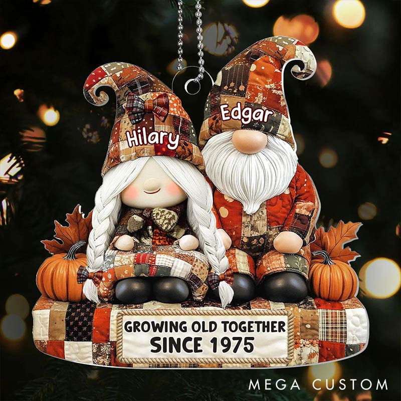 Personalized Vintage Quilted Outfits Growing Old Together Since Gnome Couple Ornament Chrismas Decoration Gift for Husband Wife