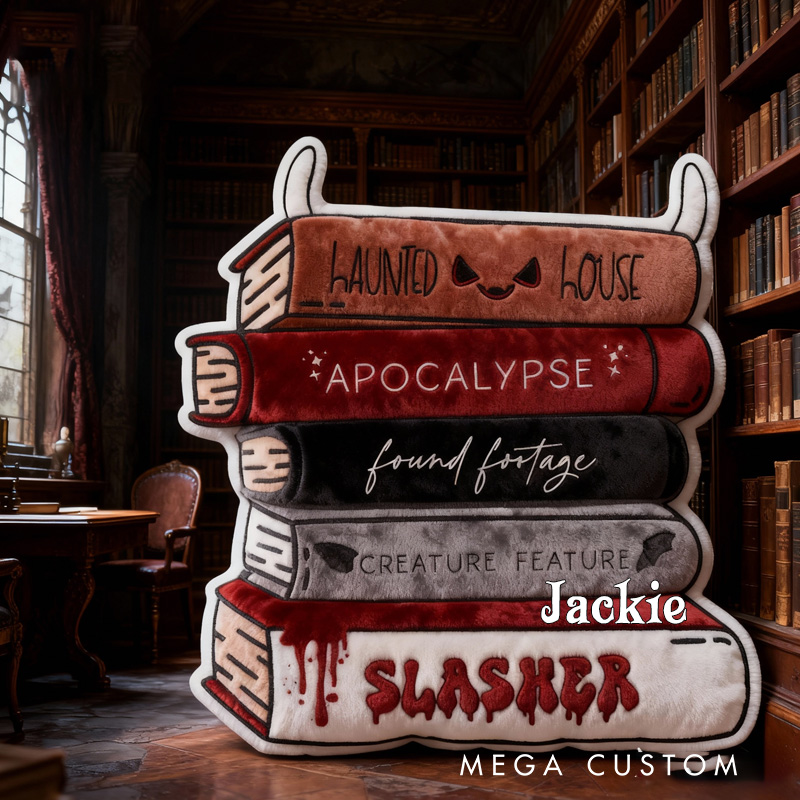Personalized Horror Book Trope Stack Throw Pillow Dark Bookish Pillow Book Lover Pillow with Name for Reader Bookworm Gift for Reading Lover Pillow