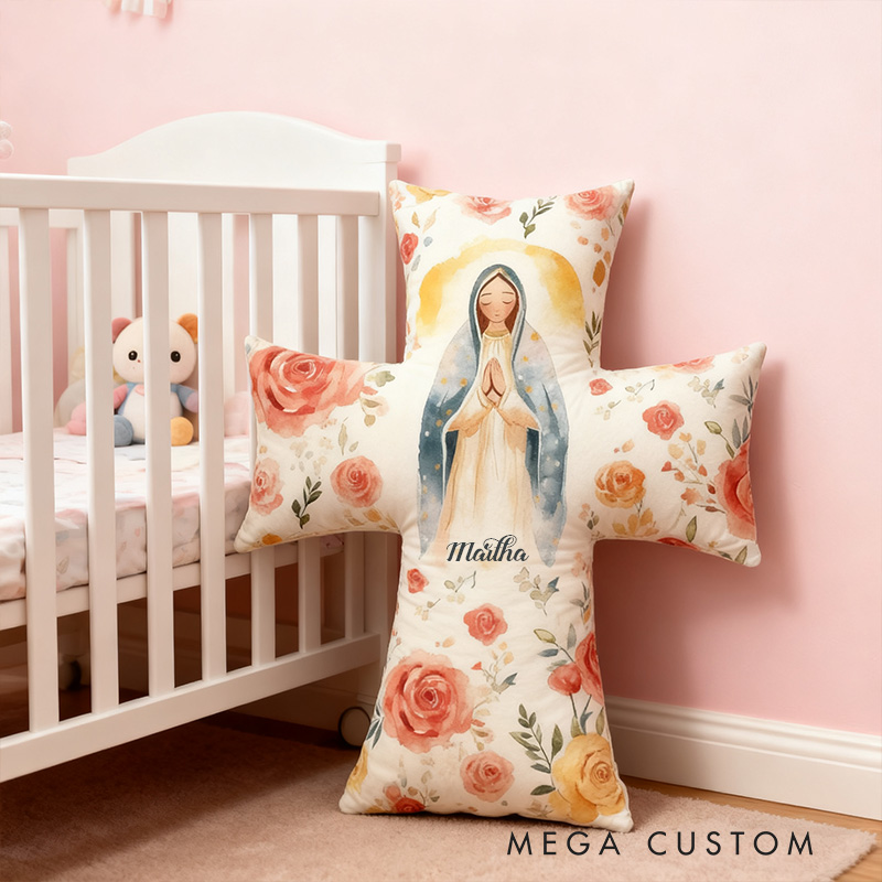 Personalized Virgin Mary Cross Pillow with Custom Name Home Decor Christian Faith Pillow Retro Gift Religious Gift Catholic for Women