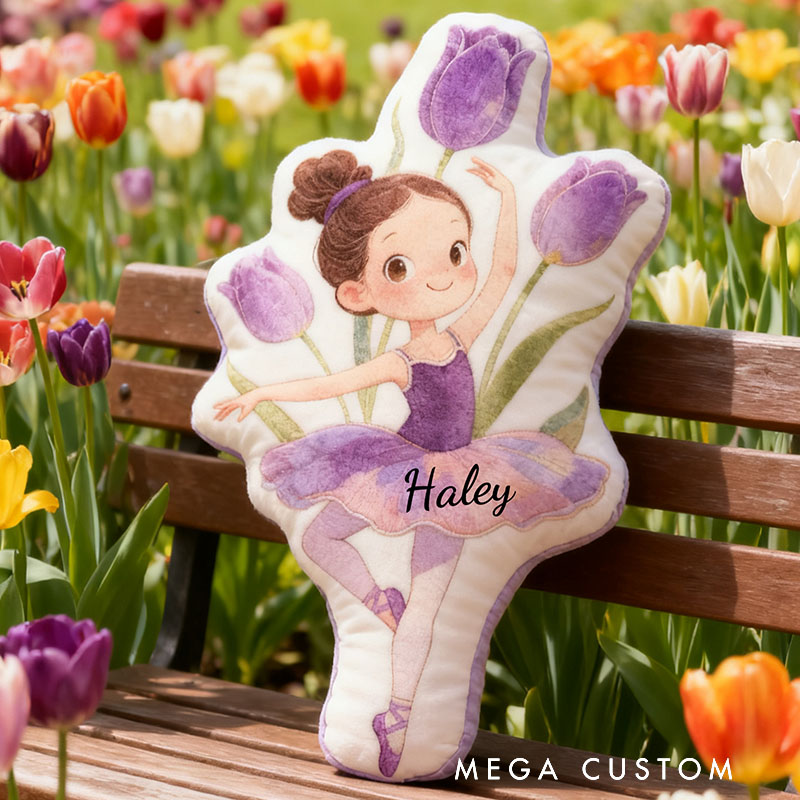 Personalized Ballet Dancers Tulip Pillow with Your Own Name Soft Stuffed Toy for Kids Unique Decorative Cushion for Girls' Room and Dance Studio