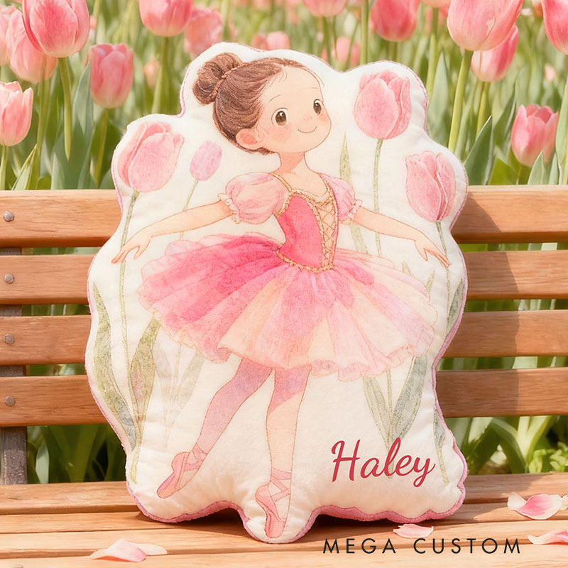 Personalized Tulip Ballet Dancers Pillow with Your Own Name Soft Stuffed Toy for Kids Unique Decorative Cushion for Girls' Room and Dance Studio