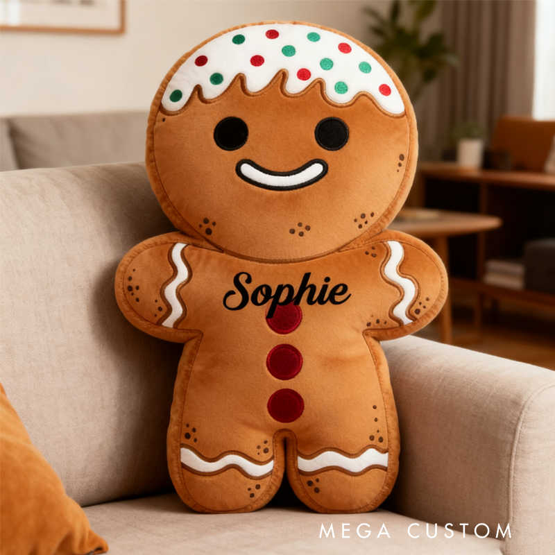 Personalized Gingerbread Man Throw Pillow Graphic 3D Print Christmas Pillow with Name for Kids Boys Girls Family Baker Gift 