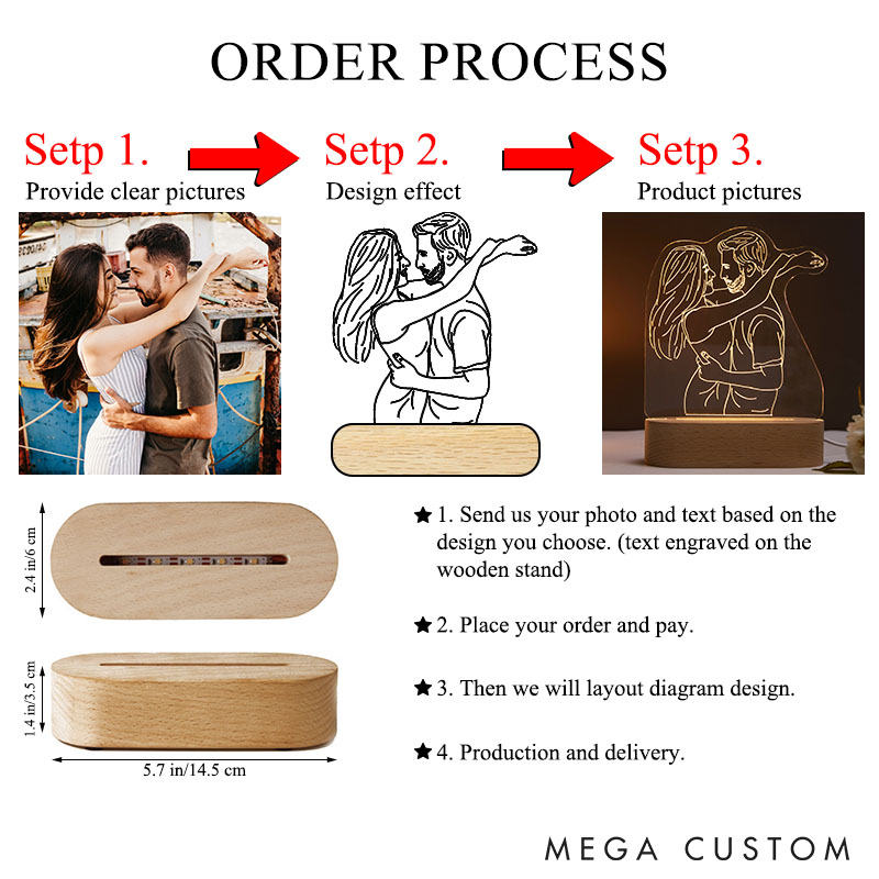 Personalized Couple Minimalist Line Art 3D Photo Night Light Custom Photo Portrait Lamp from Your Own Picture Anniversary Christmas Gift for Him Her