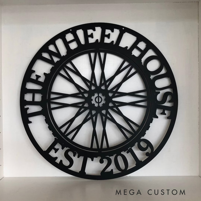 Personalized Bicycle Wheel Metal Wall Art Gift for Cyclist Bike Room Sign Outdoor Decor for Cycling Riding Lovers