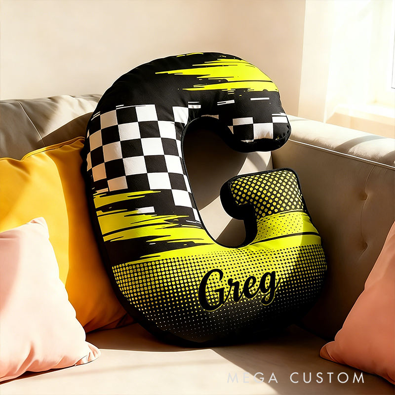 Personalized Racing Letter Pillow 3D Graphic Print Custom Name Alphabet Cushion for Racers and Motorsport Fans