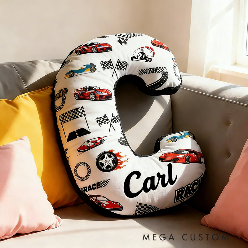 Personalized Racing Letter Pillow 3D Graphic Print Custom Name Alphabet Cushion with Stacked Racing Elements
