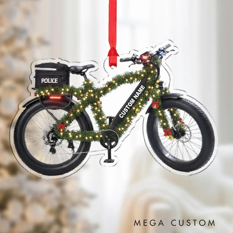 Personalized Police Bicycle Ornament Christmas Ornament Custom Wooden Law Enforcement Bike Christmas Decoration Cycling Ornament Holiday Xmas Gift
