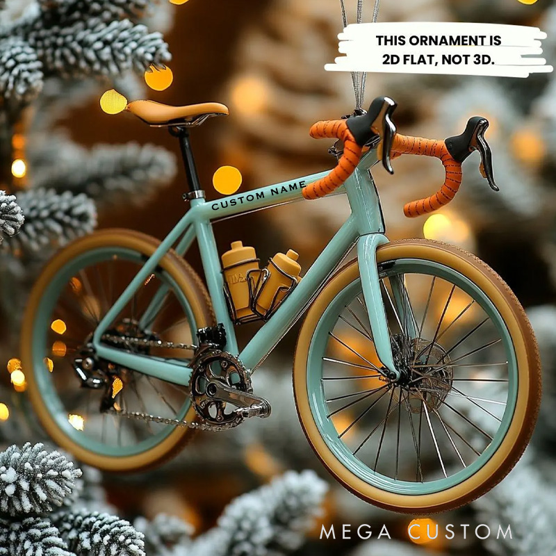 Personalized Custom Road Bike Christmas Ornament Cyclist Holiday Tree Decoration with Aqua Bicycle Design Christmas Decoration Cycling Ornament Holiday Xmas Gift