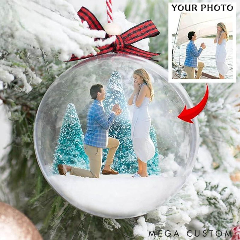 Personalized Couple 3D Photo Acrylic Ball Christmas Ornament Custom Snow Globe Xmas Ball Ornament from Your Own Picture Our First Christmas Gift