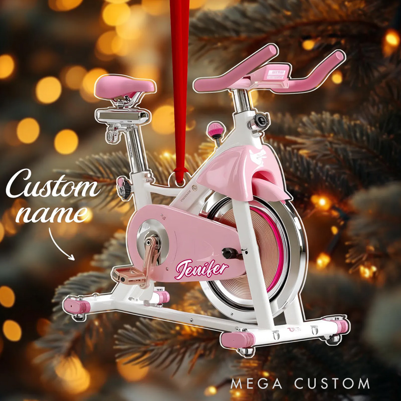 Personalized Custom Name Pink Spin Bike Ornament Fitness Lovers Gifts for Gym Lovers