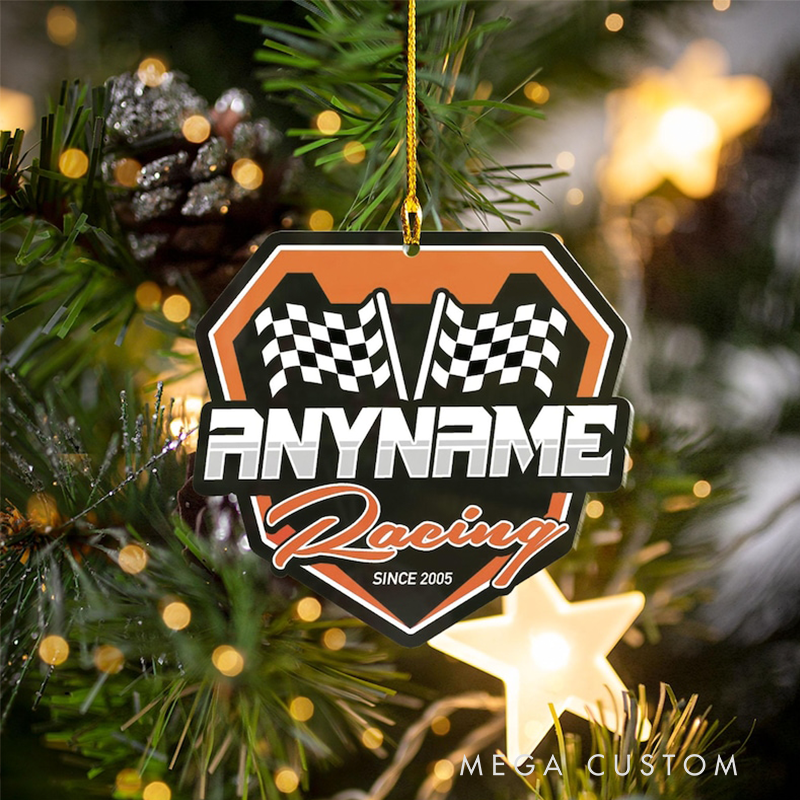 Personalized Racing Ornament Custom Name Checkered Flag Badge Design Christmas Decoration for Racers