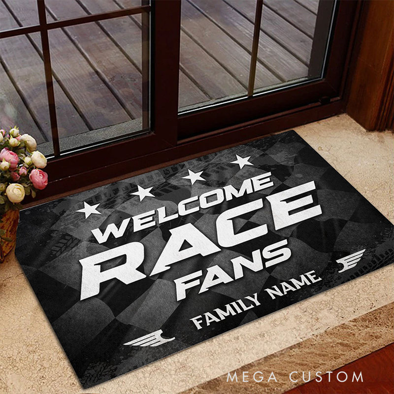 Personalized Racing Doormat Custom Family Name Welcome Mat for Race Fans and Motorsport Lovers