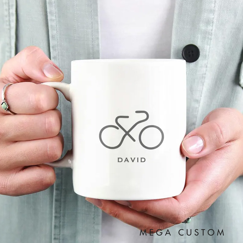 Personalized Minimalist Bicycle Line Art Mug Bicycle Coffee Cup Bicycle Tea Cup Bicycle Ceramic Mug Gift For Him