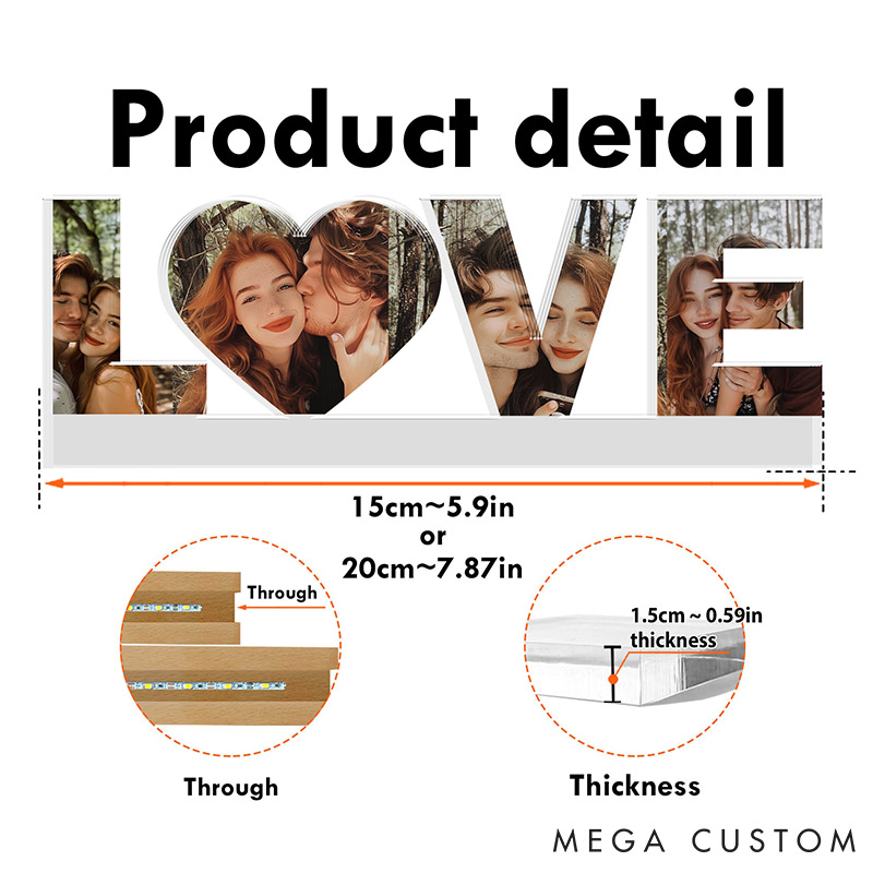 Personalized Couple Photo LOVE Collage Night Light Custom Night Lamp from Your Own Picture First Christmas Gift for Girlfriend Valentine's Day Gift