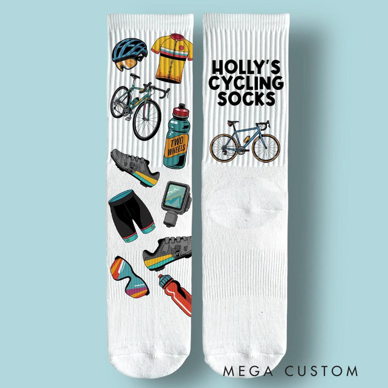 Personalized Cycling Socks Name Lucky Cycling Socks Funny Sports Socks for Him Bikers Cyclist Riding Lovers