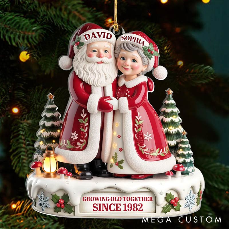 Personalized Growing Old Together Since Santa Couple Ornament 2D Flag Chrismas Decoration Gift for Husband Wife Gife for Couple