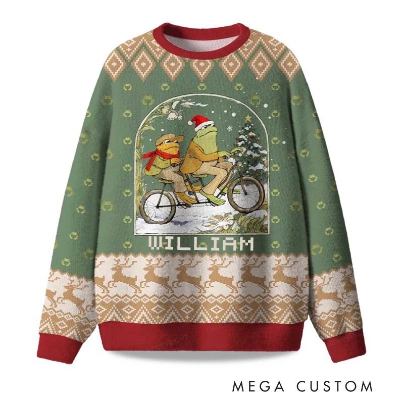 Personalized Frog Reading Ugly Christmas Sweater Funny Cyclist Gift Bicycle Holiday Jumper Bike Rider Christmas Keepsake Riding Lovers