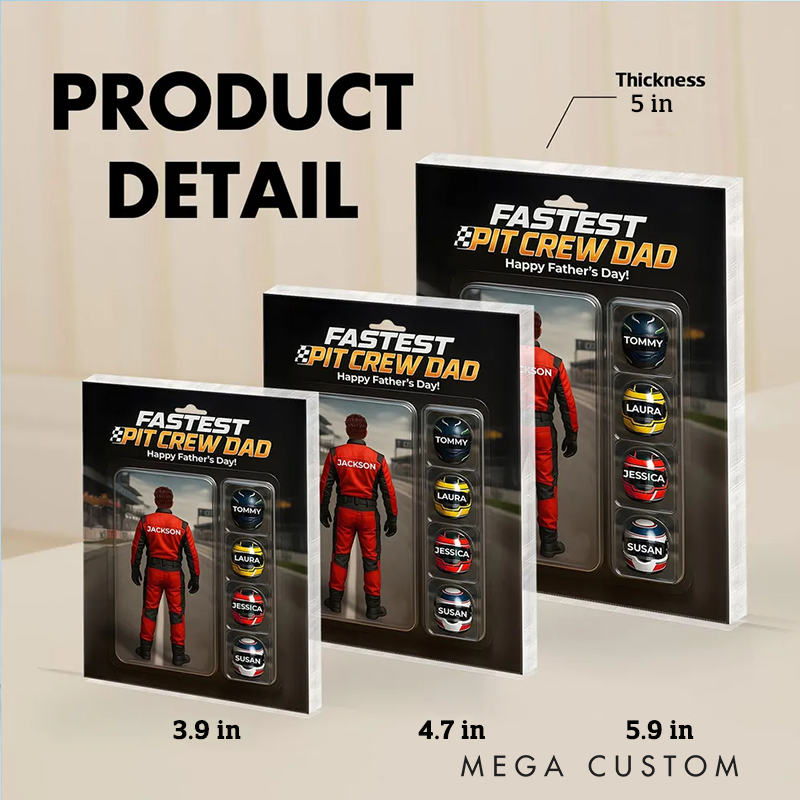 Personalized Fastest Pit Crew Dad With Kids' Names Acrylic Block Plaque Gifts