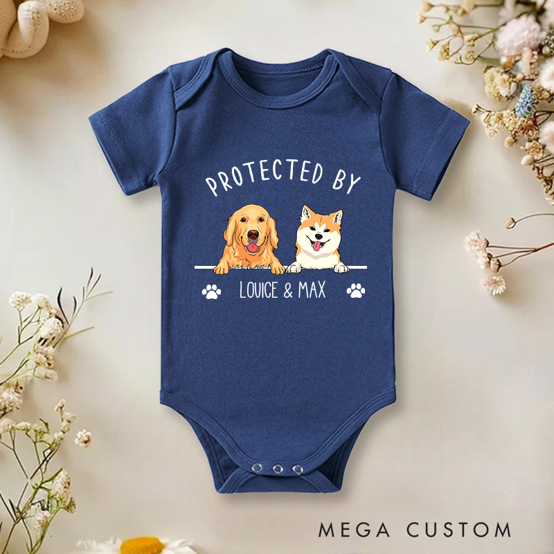 Personalized Pet Portrait Protected Baby Onesie Baby Pet Lover Outfit Baby Gift with Name