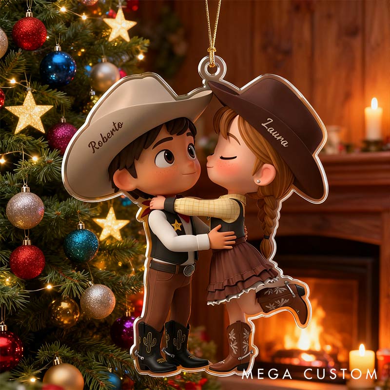 Personalized Cowboy Couple Kiss Ornament Custom Names Chrismas Decoration Gift for Husband Wife Gift for Couple For Boyfriend Girlfriend