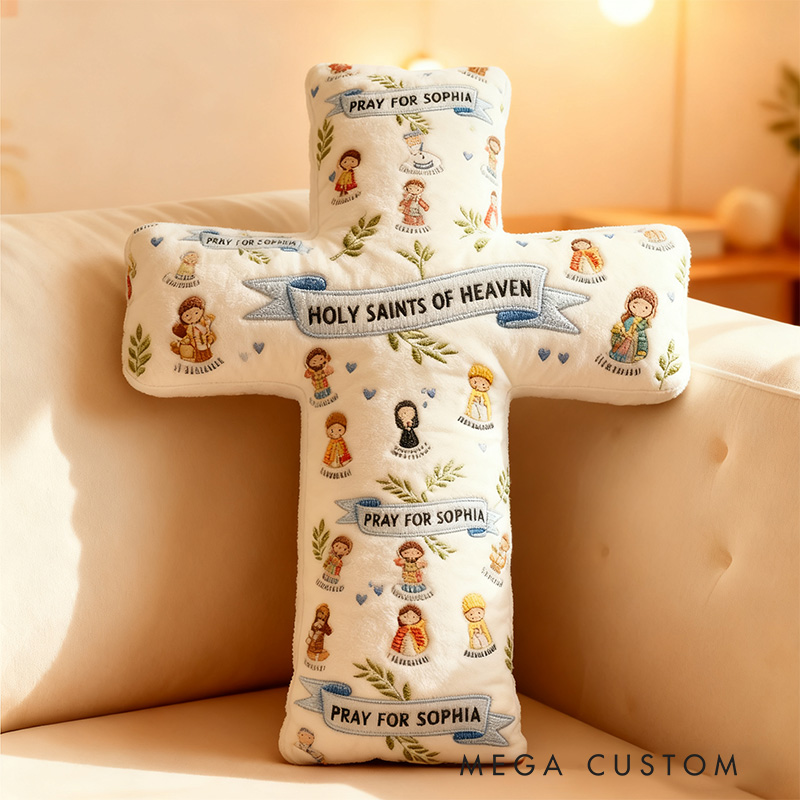 Personalized Saint Cross Pillow with Custom Name Home Decor Graphic 3D Print Pillow Religious Faith Gift for Christians Christmas Gift