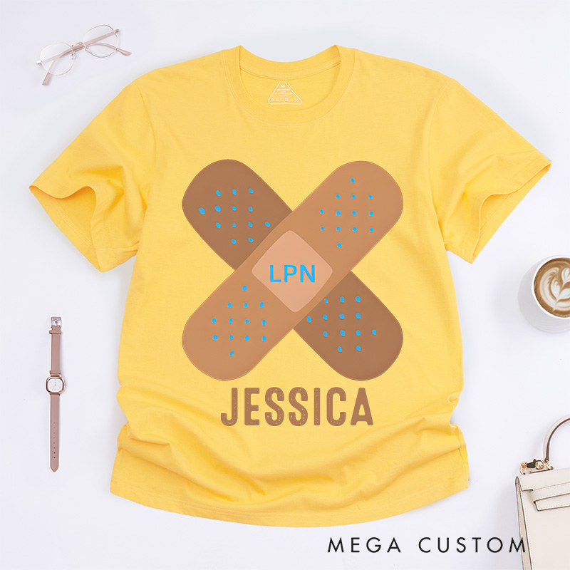 Personalized Nurse T-Shirts LPN Bandage Care Design T-Shirts