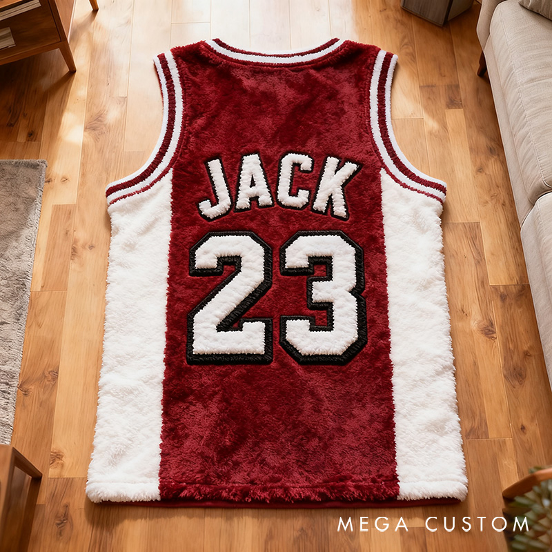 Personalized Basketball Jersey Rug with Custom Name and Number for Fans and Players