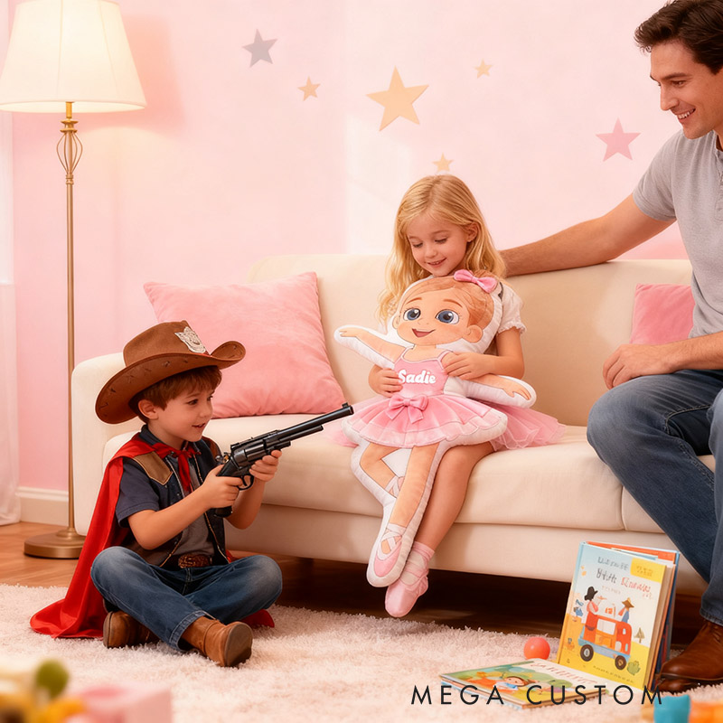 Personalized Ballet Dancers Pillow with Your Name Soft Stuffed Toy for Kids Unique Decorative Cushion for Girls' Room and Dance Studio