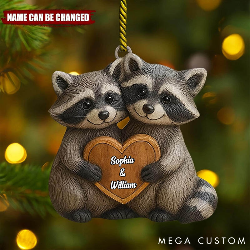 Personalized Couple Racoon 2D Flat Printed Acrylic Christmas Ornament Custom Newlywed Name Xmas Tree Ornament Our First Christmas Gift for Him Her