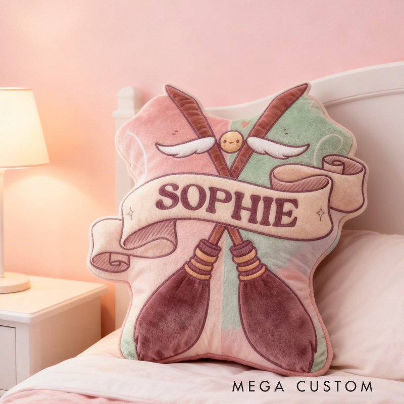 Personalized Sweep Throw Pillow Bookworm Magic Book Lover Pillow with Name Bookish Pillow Gift for Kids Fantasy Book Lover