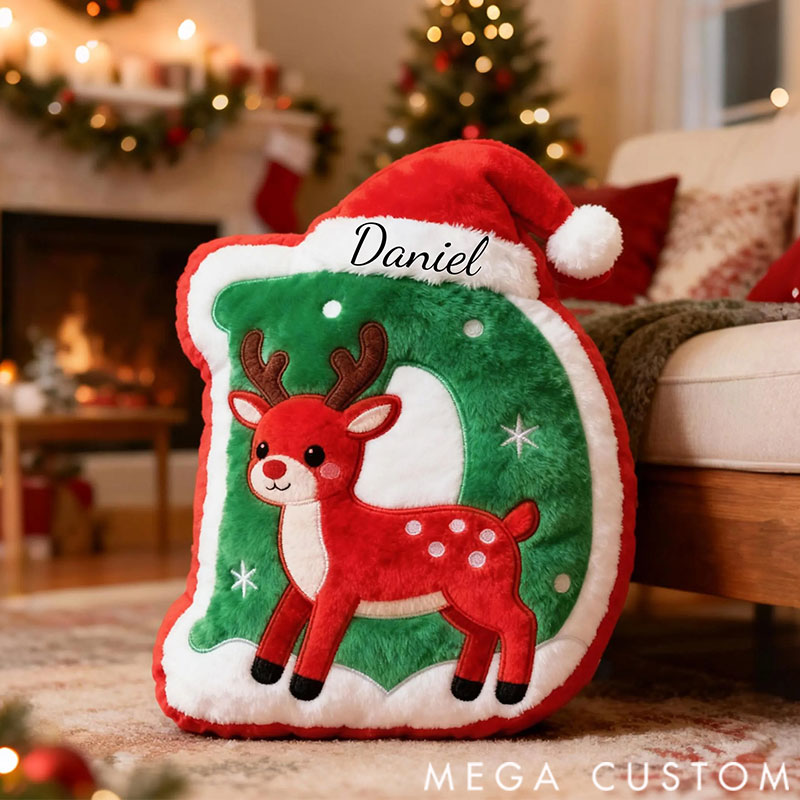 Personalized Graphic 3D Print Pillows Christmas Reindeer Letter Pillow, Custom Initial Pillow with name