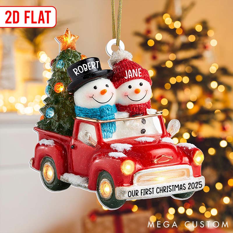Personalized Couple Snowman 2D Flat Printed Acrylic Christmas Ornament Custom Wedding Married Engagement Xmas Ornament Our First Christmas Gift