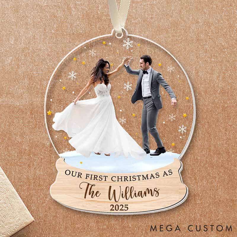 Personalized Couple Photo First Christmas Married Acrylic Christmas Ornament Custom Wedding Married Engagement 2D Flat Printed Christmas Ornament
