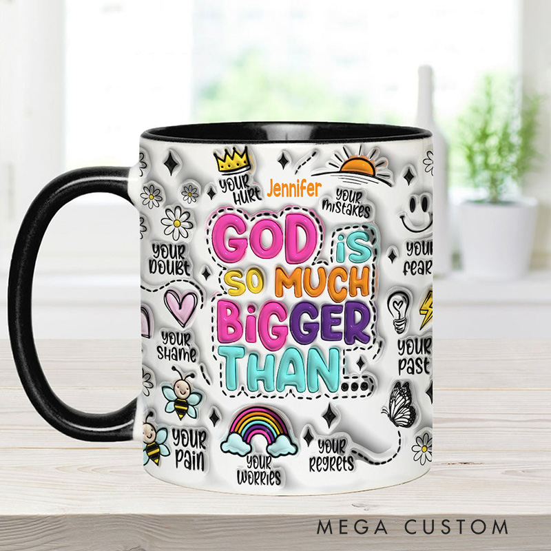 Personalized God is so Much Bigger Ceramic Mug with Name Religious Inspirational Gift Christian Gift for Women and Girls